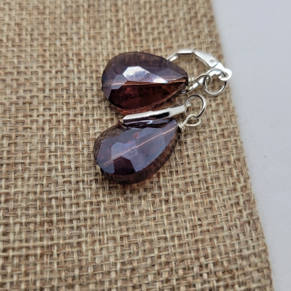 Elegant Silver and Brown Teardrop Earrings - Picture 3 of 5